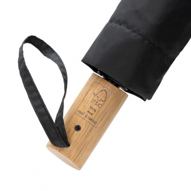 Logo trade corporate gift photo of: Kaycey 21" AWARE™ RPET Acacia wood mini auto open umbrella