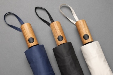 Logotrade promotional giveaway picture of: Kaycey 21" AWARE™ RPET Acacia wood mini auto open umbrella