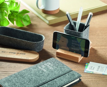 Logo trade promotional giveaway photo of: RPET felt pen pot phone stand