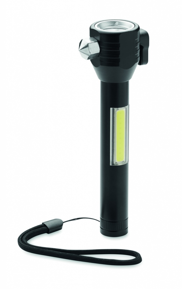 Logotrade promotional item picture of: 3-in-1 aluminum flashlight with an emergency hammer and seatbelt cutter, customizable with printing