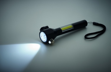 Logotrade promotional merchandise photo of: 3-in-1 aluminum flashlight with an emergency hammer and seatbelt cutter, customizable with printing