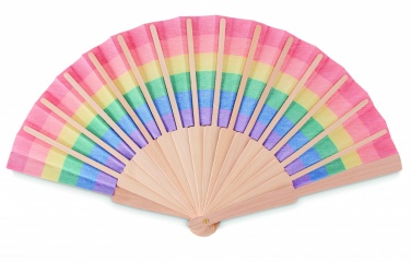 Logo trade business gifts image of: Rainbow wooden hand fan