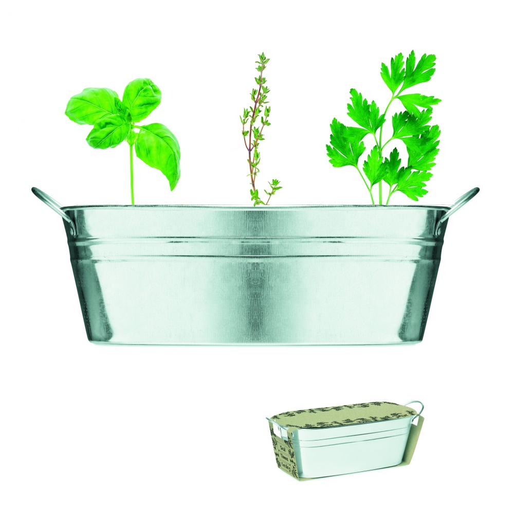 Logo trade promotional items image of: Zinc tub with 3 herbs seeds