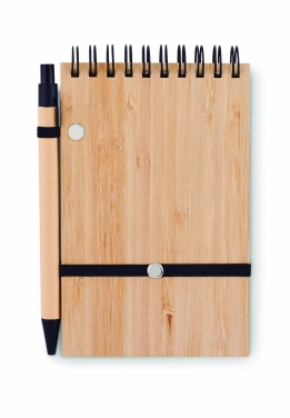 Logo trade promotional items image of: A6 bamboo notepad with pen SONORABAM