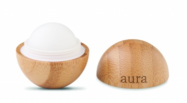 Logo trade promotional giveaways picture of: Lip balm in round bamboo case