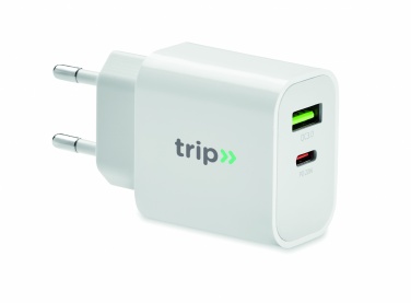 Logo trade business gifts image of: 18W 2 port USB charger EU plug