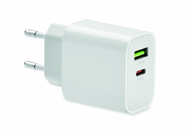 Logotrade advertising product picture of: 18W 2 port USB charger EU plug