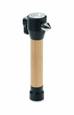 Logotrade promotional item image of: 3-in-1 bamboo flashlight with an emergency hammer and seatbelt cutter