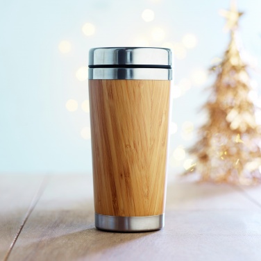 Logo trade business gifts image of: Double wall bamboo flask 430ml