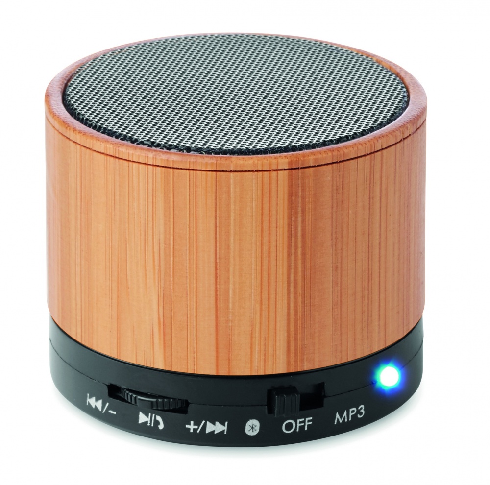 Logotrade promotional merchandise image of: Round Bamboo wireless speaker