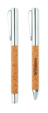 Logo trade promotional giveaways image of: Metal Ball pen set in cork box