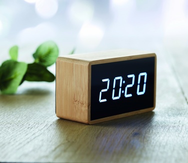 Logo trade promotional giveaway photo of: LED alarm clock bamboo casing Düsseldorf