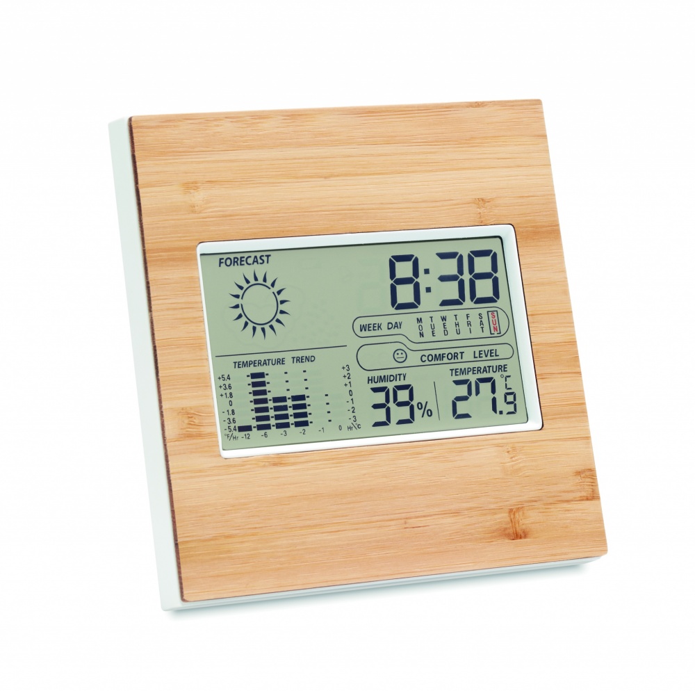 Logo trade promotional merchandise picture of: Weather station bamboo front TURKU