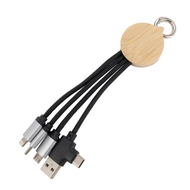 Logo trade promotional items picture of: 4-in-1 cable with elighted logo in a wooden casing, LH-ZMU05