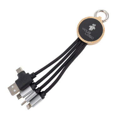 Logotrade promotional product image of: 4-in-1 cable with elighted logo in a wooden casing, LH-ZMU05
