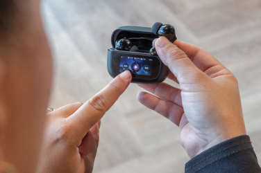 Logo trade promotional giveaways image of: Airtune RCS recycled plastic ANC earbuds with touch screen