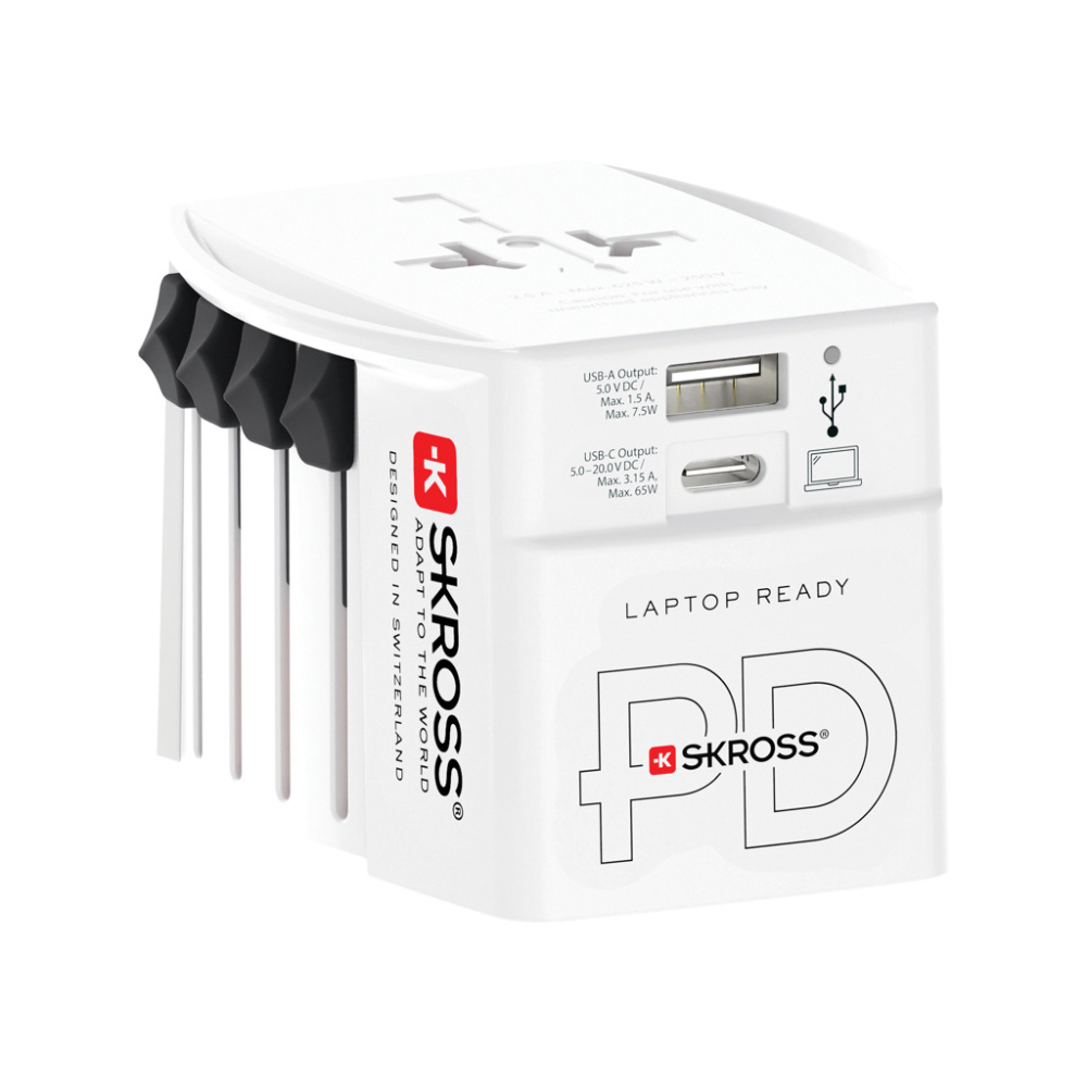 Logo trade promotional product photo of: SKROSS World Travel Adapter MUV 65W PD with USB C Cable