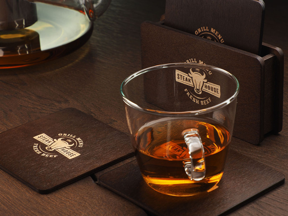 Logo trade promotional gift photo of: Wooden box with 4 coasters 1871121