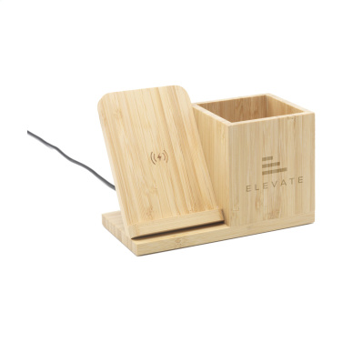 Logo trade advertising products image of: Bamboo Boss 15W charger/pen holder