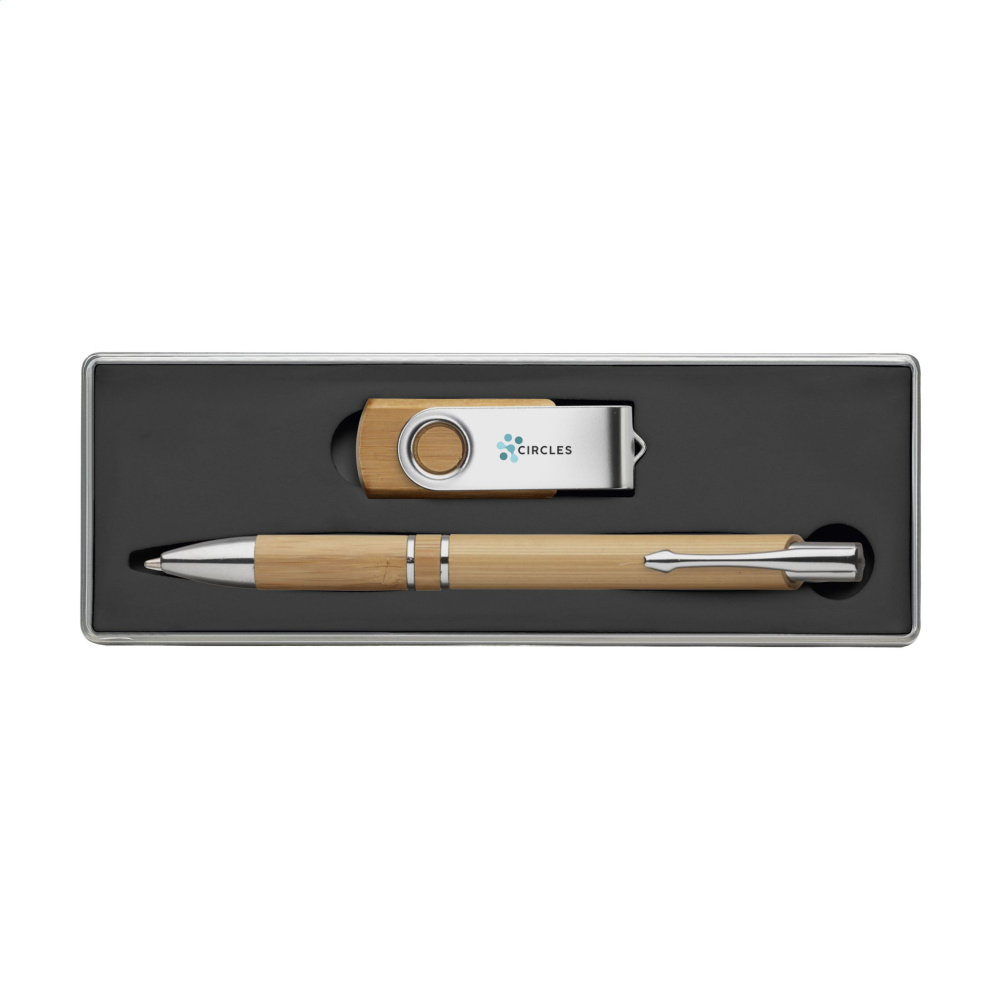 Logotrade promotional item picture of: Bamboo Connect Giftset 8 GB
