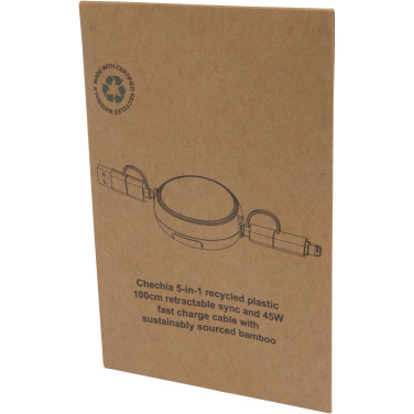 Logo trade corporate gifts image of: Chechia 5-in-1 recycled plastic 100 cm retractable data sync and 45W fast charge cable