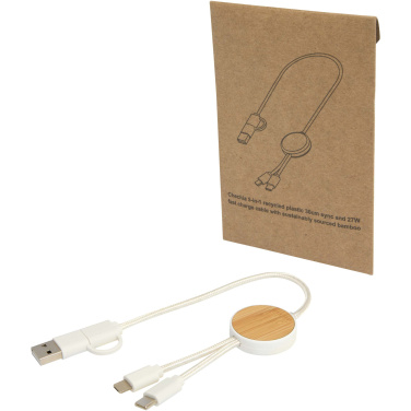 Logotrade corporate gifts photo of: Chechia 5-in-1 recycled plastic 30 cm data sync and 27W fast charge cable with bamboo details