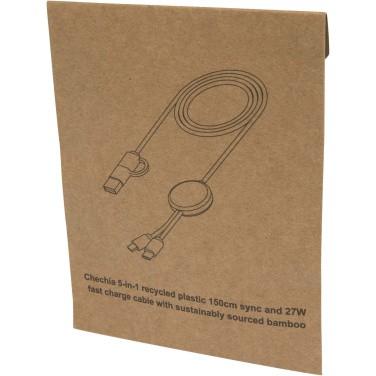 Logo trade promotional products picture of: Chechia 5-in-1 recycled plastic 150 cm data sync and 27W fast charge cable with bamboo details