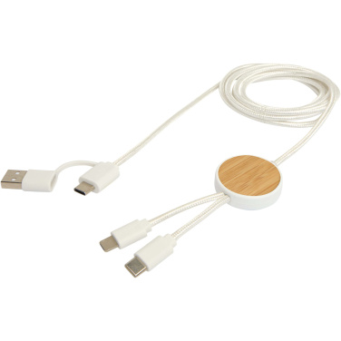 Logotrade promotional gifts photo of: Chechia 5-in-1 recycled plastic 150 cm data sync and 27W fast charge cable with bamboo details