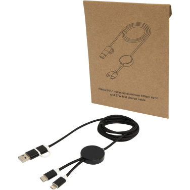 Logotrade business gift image of: Alasia 5-in-1 recycled aluminium and plastic 150 cm data sync and 27W fast charge cable