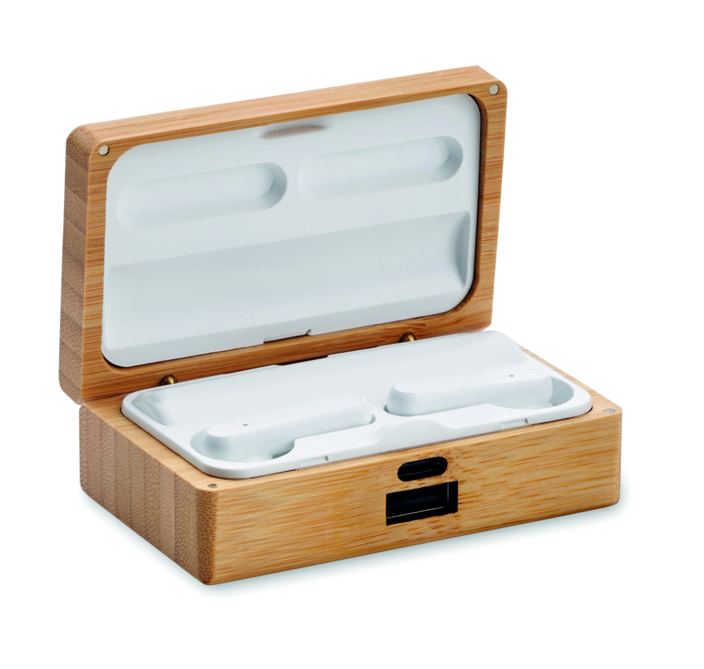Logo trade corporate gift photo of: TWS earbuds in bamboo case