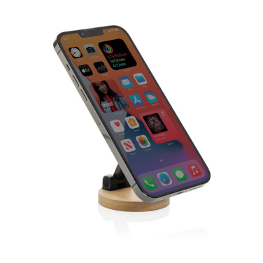 Logo trade promotional merchandise image of: Magmount RCS recycled plastic and bamboo phone stand