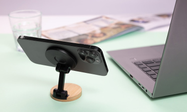 Logotrade promotional gift picture of: Magmount RCS recycled plastic and bamboo phone stand