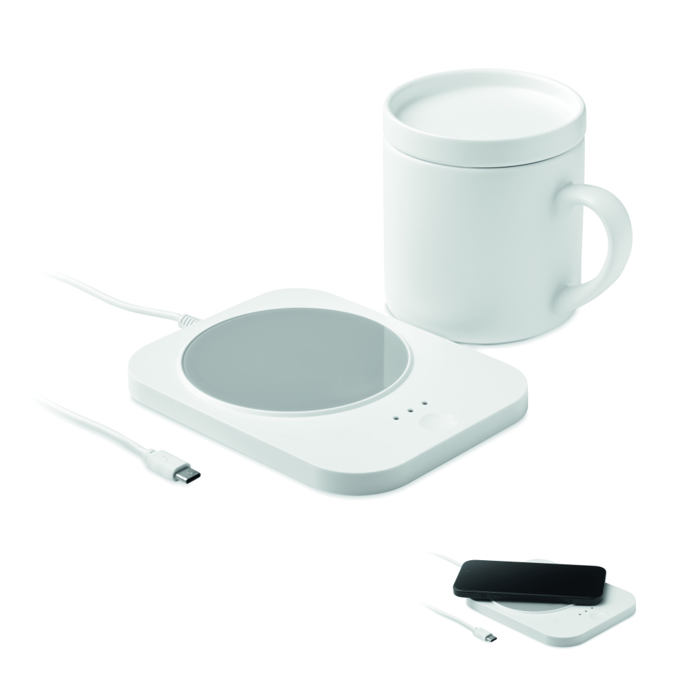 Logo trade advertising products picture of: Wireless charger mug warmer set