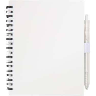 Logo trade promotional items picture of: Niove recycled plastic soft cover notebook and ballpoint pen set (blue ink)