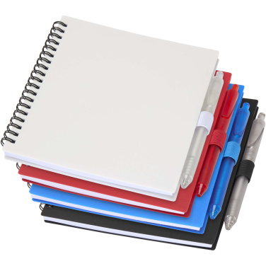 Logo trade promotional merchandise photo of: Niove recycled plastic soft cover notebook and ballpoint pen set (blue ink)