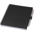 Niove recycled plastic soft cover notebook and ballpoint pen set (blue ink), Solid black