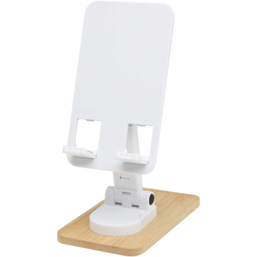 Logo trade advertising products image of: Alfirk recycled plastic foldeable desk phone stand with bamboo details