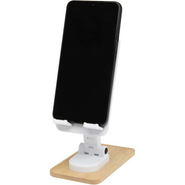 Logo trade promotional gift photo of: Alfirk recycled plastic foldeable desk phone stand with bamboo details