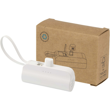 Logotrade promotional item image of: Alnair 5000 mAh 10W recycled plastic Type-C power bank with built-in flip stand and 2-in-1 cable