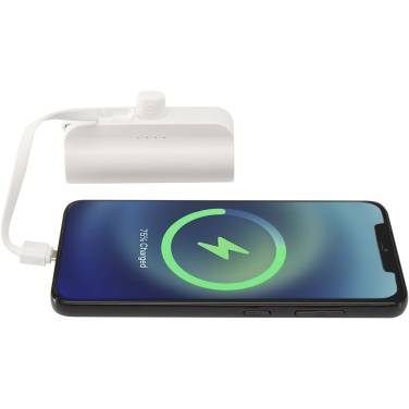 Logo trade promotional gift photo of: Alnair 5000 mAh 10W recycled plastic Type-C power bank with built-in flip stand and 2-in-1 cable