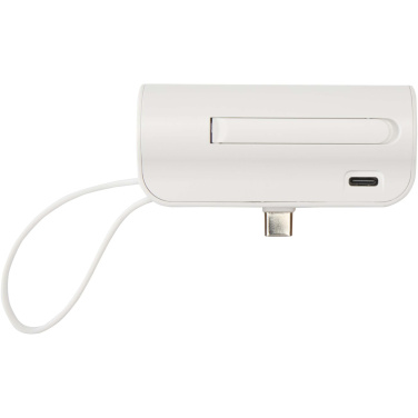 Logo trade corporate gifts image of: Alnair 5000 mAh 10W recycled plastic Type-C power bank with built-in flip stand and 2-in-1 cable
