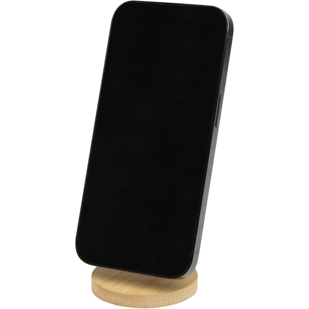 Logo trade promotional merchandise picture of: Alcor recycled plastic foldeable magnetic phone stand with bamboo details