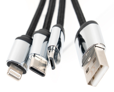 Logotrade promotional giveaway picture of: 4-in-1 cable with elighted logo in a wooden casing