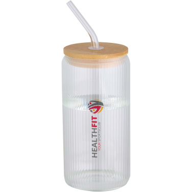 Logo trade promotional items image of: Mirage 500 ml single-walled borosilicate glass jar with bamboo lid
