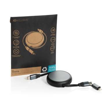Logo trade promotional merchandise image of: Terra RCS recycled aluminium retractable 240W 2-in-1 cable