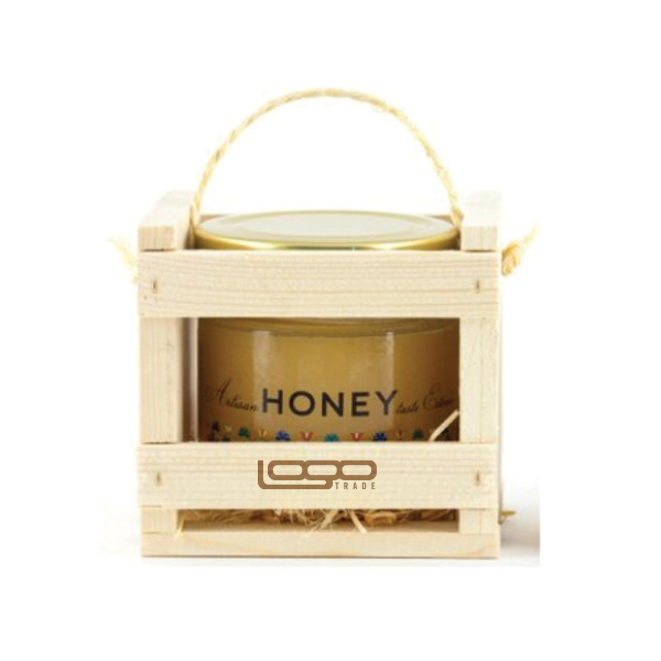 Logotrade advertising product picture of: ##Flower honey in a wooden box, 300 ml with custom design