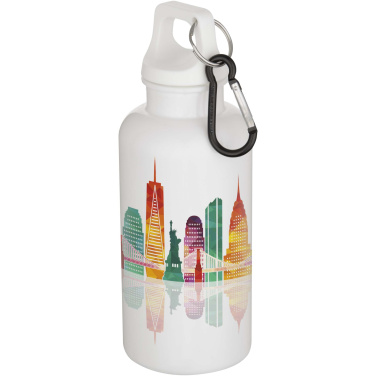 Logotrade promotional products photo of: Oregon 400 ml solid colour RCS recycled plastic water bottle with carabiner