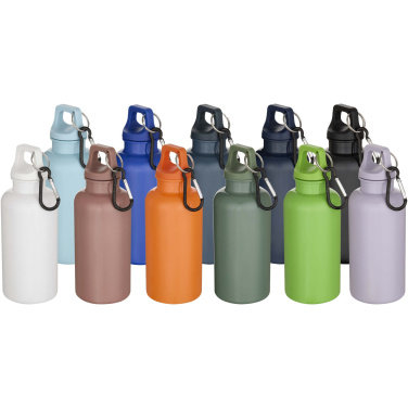 Logo trade promotional merchandise picture of: Oregon 400 ml solid colour RCS recycled plastic water bottle with carabiner