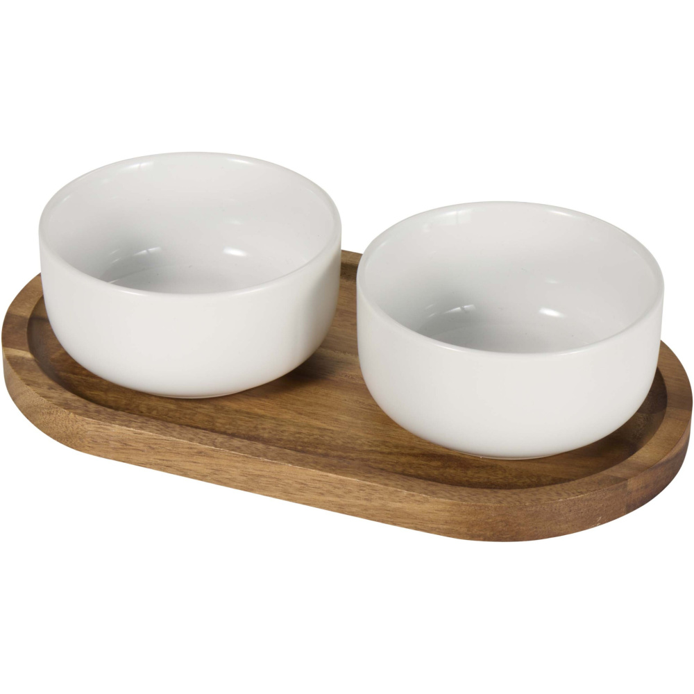 Logo trade advertising products picture of: Noa wooden tray and ceramic serving bowls set