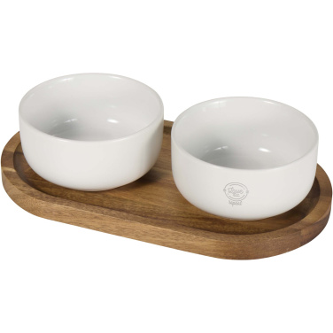 Logo trade promotional merchandise picture of: Noa wooden tray and ceramic serving bowls set